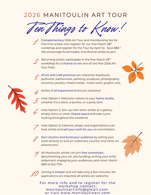 Ten Things to know about the 2026 Manitoulin Art Tour